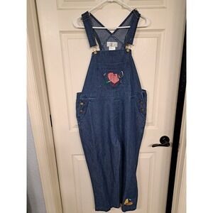 VTG Overalls Women's L BBQ Picnic Grilling Summer Vibes Bibs Cotton‎ 21" Inseam